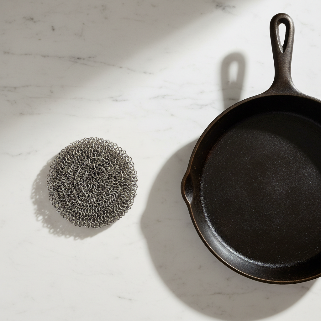 Small Space, Big Results: How to Use a Cast Iron Chainmail Scrubber in Any Kitchen Setup