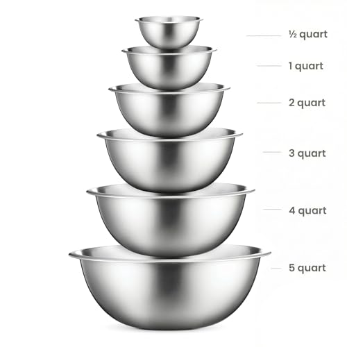 Stainless Steel Mixing Bowl Set, 6 Nesting Pieces, ½ to 5 Quart