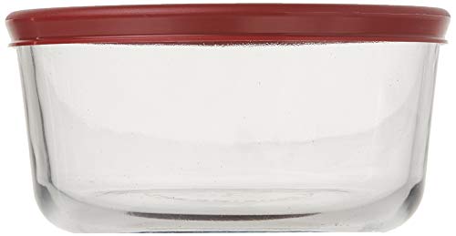 Round Glass Food Storage Containers, 4 Cup, Red Lids, 3 Pack