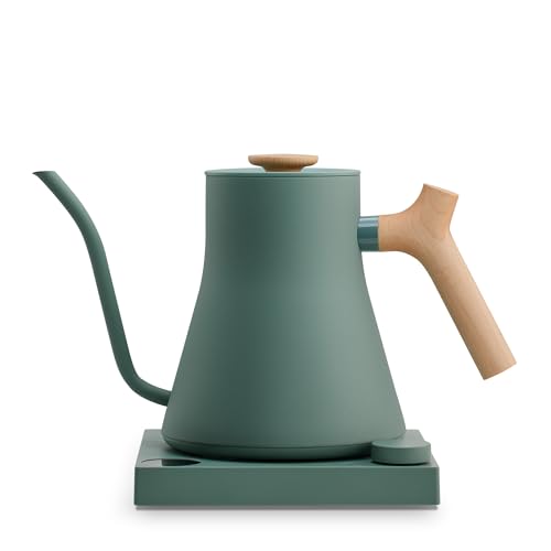 Stagg EKG Pro Electric Gooseneck Kettle - Pour-Over Coffee and Tea, Quick Heating, Precise Temperature Control, Scheduling, Built-in Brew Timer, Smoke Green with Maple Wood Handle, 0.9 Liter