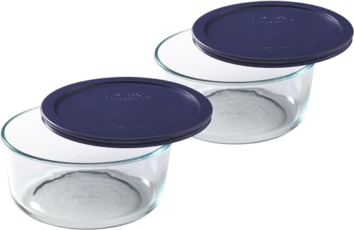7203 7-Cup Glass Bowls and 7402-PC Blue Lids (2-Pack) - Made in USA