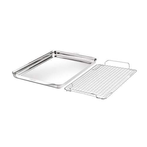 Stainless Steel Half-Sheet Baking Pan 13" x 21" with Cooling Rack - Tri-ply Bonded for Consistent Baking- (Roast, Bake Cookies, Brownies and More) Professional Stainless Steel Bakeware