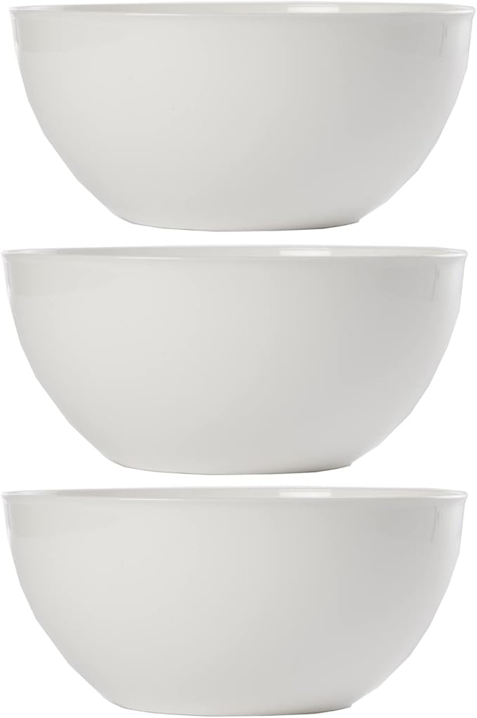 Bowl Set: 3-Piece White Plastic Serving Bowls, 10-Inch, 4-Liter