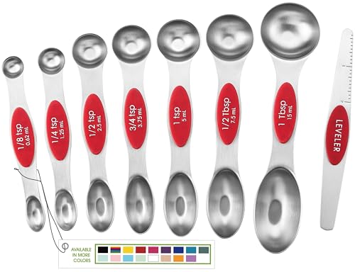 Stainless Steel Magnetic Measuring Spoons Set of 8, Red