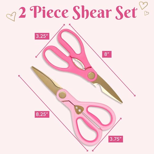 All Purpose Kitchen Shears, Premium Stainless Steel Blades with Ergonomic Soft Grip Handles, 2-Piece Set, Pink - view 4