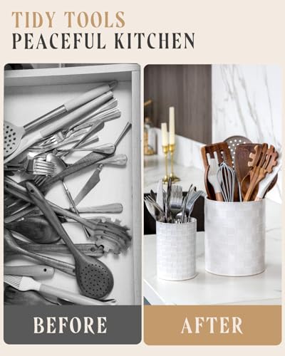 Ceramic Utensil Holder for Kitchen Counter Organizer, Set of 2 - view 3