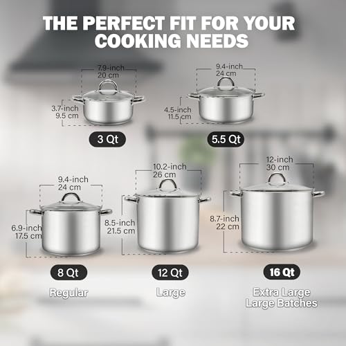 Stockpot, 16 Quart Stainless Steel with Glass Lid and Riveted Handles