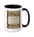 Ceramic Mug 15 oz Black and White with September Birthday Newspaper Design