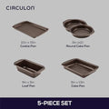 Bakeware Set 5 Piece Nonstick Alloy Steel, Chocolate Brown