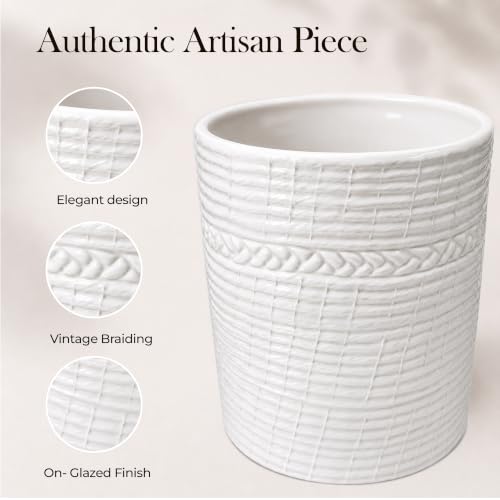 Handcrafted Cooking Utensil Holder, Extra-Large Crock, White - view 3