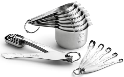 Stainless Steel Measuring Cups and Spoons Set of 20 w/Leveler