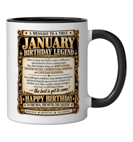 Ceramic Mug, 11 oz, Black and White, January Birthday Gift for Men