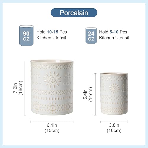 Ceramic Utensil Holder Set, 2 Pieces, Textured Glossy Finish