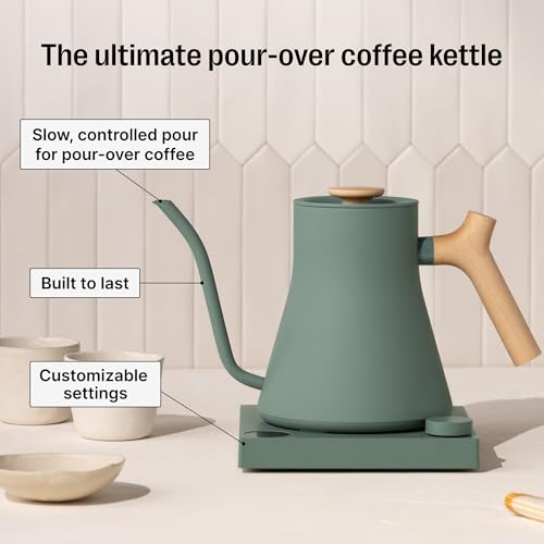 Stagg EKG Pro Electric Gooseneck Kettle - Pour-Over Coffee and Tea, Quick Heating, Precise Temperature Control, Scheduling, Built-in Brew Timer, Smoke Green with Maple Wood Handle, 0.9 Liter - view 3