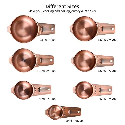 Copper Measuring Cups and Spoons Set, 17 Pieces with Leveler and Locking Rings