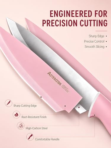 Knife Set with Clear Block, 22 Pieces, Pink High Carbon Steel