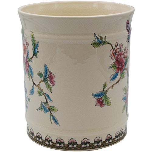 Ceramic Utensil Holder with Ice Crack Glaze, Creamy White, 6.7 Inch Tall