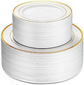 Plates Set with Gold Rim, 100 Pieces, BPA-Free Plastic
