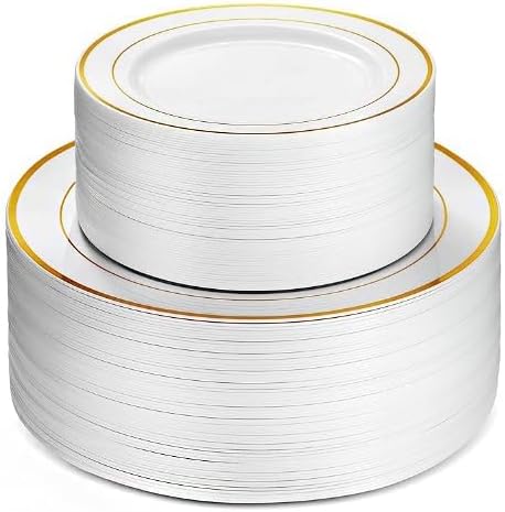Plates Set with Gold Rim, 100 Pieces, BPA-Free Plastic