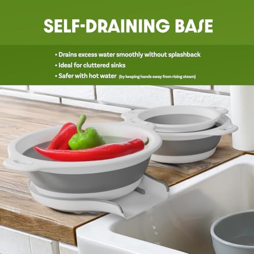 Collapsible Colander Set with Over-Sink Draining Base, 3 Sizes, White