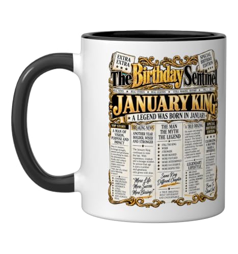 January Birthday King Born January Man Front Page Newspaper Ceramic Mug, Black/White, 11oz