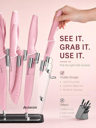 22 Piece Kitchen Knife Set with Block and Sharpener, Pink - view 4