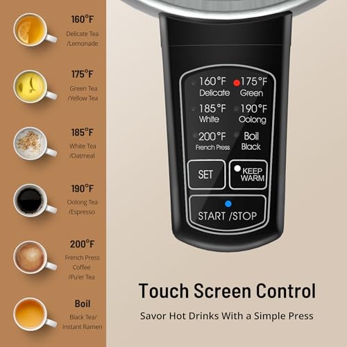 Electric Kettle 1.7L Stainless Steel with 6 Temperature Presets