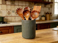 Ceramic Utensil Holder, 5.5 x 5.5 x 7 Inch, Retro Bronze Finish