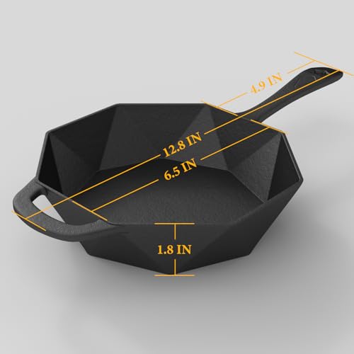 Cast Iron Skillet with Lid,Pre-seasone Mini Cast Iron Smoker Skillets & Egg Pan with Assist Handle, 6.5 Inch Octagonal Design Frying Pan for Searing, Baking, Grilling, Roasting (Skillet-1) - view 7