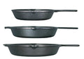 Cast Iron Skillet Set, 3 Pieces with 10.25 and 12 Inch Sizes, Black
