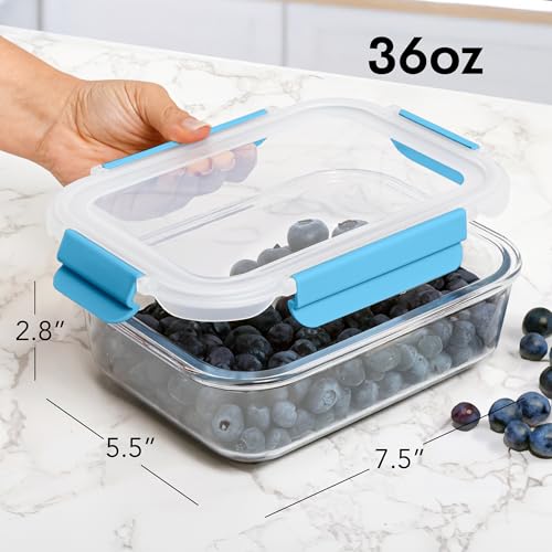 Glass Food Storage Containers with Snap-On Lids, Borosilicate, 36 oz