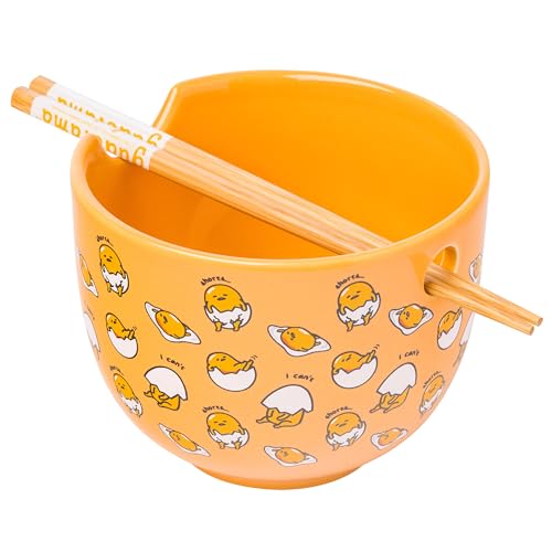 Sanrio Gudetama Yellow Egg, Ramen Bowl with Chopsticks, 20oz