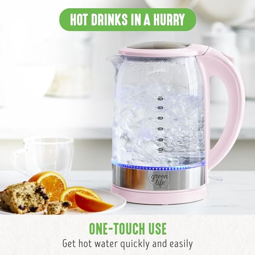 Electric Kettle with Glass Body, 1.7 Liter, Pink, Cordless
