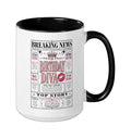 Ceramic Mug, 15 oz, Newspaper Front Page Birthday Design, Black and White