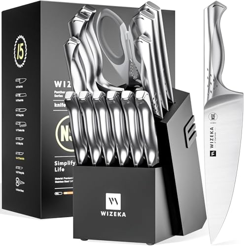 Kitchen Knife Set, 15 Piece Knife Block Set with Sharpener