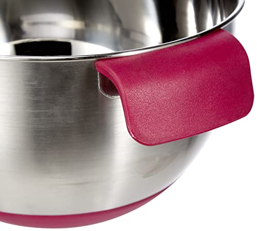 Mixing Bowl with Pouring Spout, 2.8 L Stainless Steel, Silver and Pink