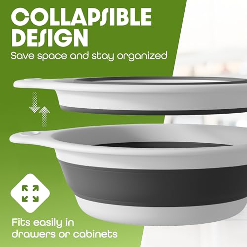 Collapsible Colander with Draining Tray, 5 Qt White Foldable Strainer