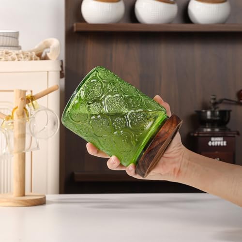 Glass Mason Jars with Airtight lids Decorative Vintage Food Storage Container with Embossed Crabapple Blossom Clear Green Kitchen Canister for Coffee Tea Cookie (Blue Floral, Small) - view 6
