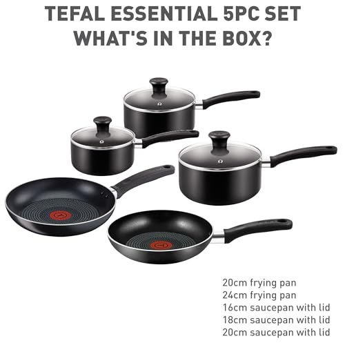 Non-Stick Cookware Set, 5-Piece Black Aluminum Pans with Glass Lids