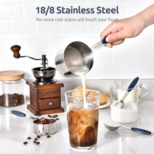 Measuring Cups Spoons Set, 18/8 Stainless Steel, 10Pc/Midnight Blue - view 3