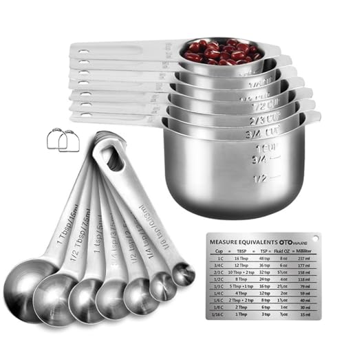 Measuring Cups and Spoons Set Heavy Duty 304 Metal Stainless Steel Measuring Cup Spoon Kitchen Gadgets for Cooking Baking (Set of 17)