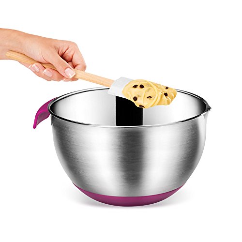 Metaltex 23514610080 Mixing Bowl 2.8 L Non-Slip Stainless Steel Silver and Pink 20 x 20 x 11.5 cm