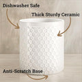 Utensil Holder, White Ceramic Crock with Honeycomb Pattern and Silicone Base