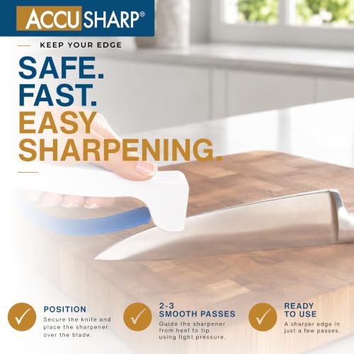 Knife Sharpener, Diamond-Honed Tungsten Carbide Blades, 10-Second Sharpening, White