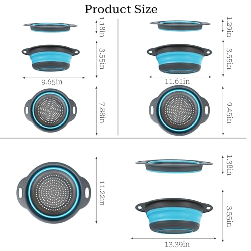 Collapsible Colander 3-Piece Set, Foldable Strainers in 3 Sizes