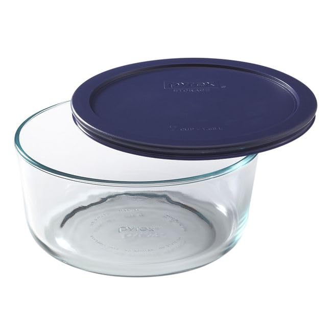 Glass Food Storage Bowls with Blue Lids, 7 Cup, Pack of 2