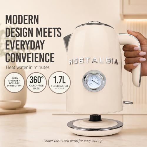 Electric Kettle 1.7 Liter 1500W Cream with 360-Degree Base