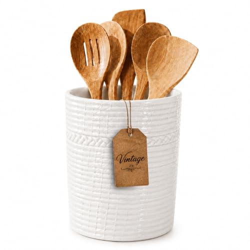 Handcrafted Cooking Utensil Holder, Extra-Large Crock, White