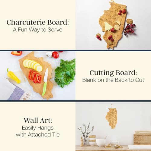 Cutting Board, Illinois-Shaped Bamboo Charcuterie Serving Board with Hang Tie