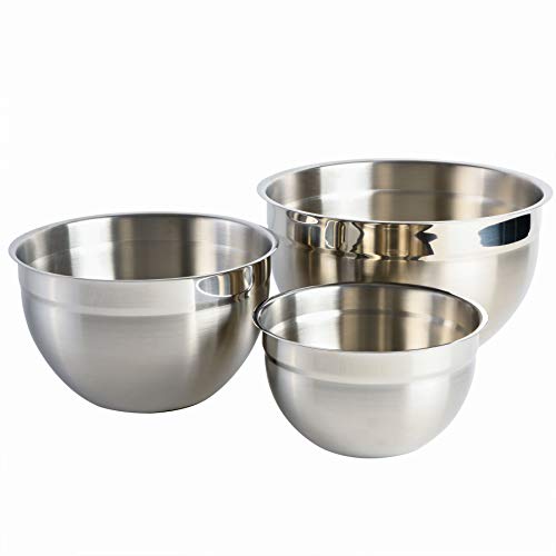 3-Piece Stainless Steel Mixing Bowl Set – Nesting Metal Bowls for Baking, Cooking, and Meal Prep – Durable & Dishwasher Safe
